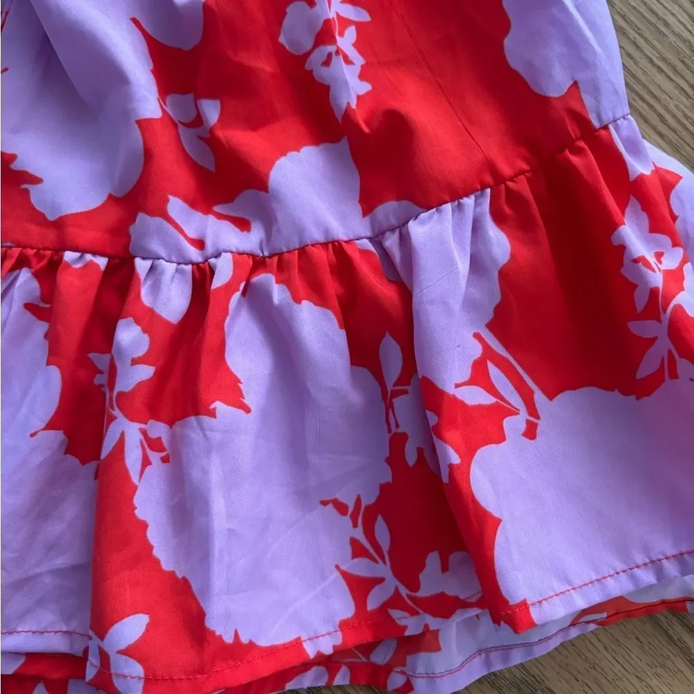 Boohoo Red and Lavender Floral Skirt NWT